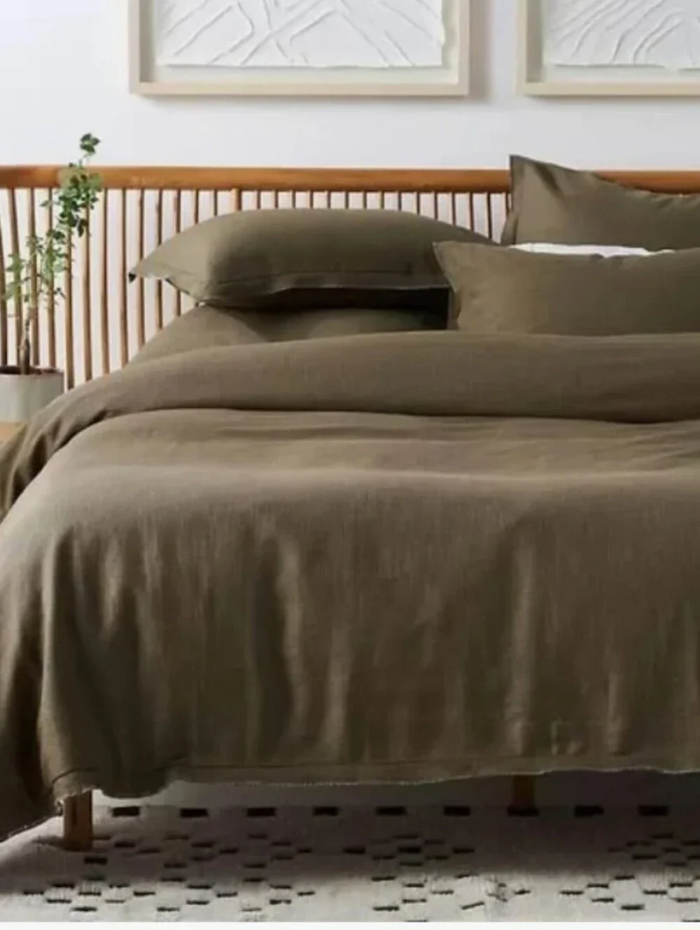 Anthropologie Olive Luxe Linen Blend Queen Duvet Cover, Frey Edges, Queen, NWT